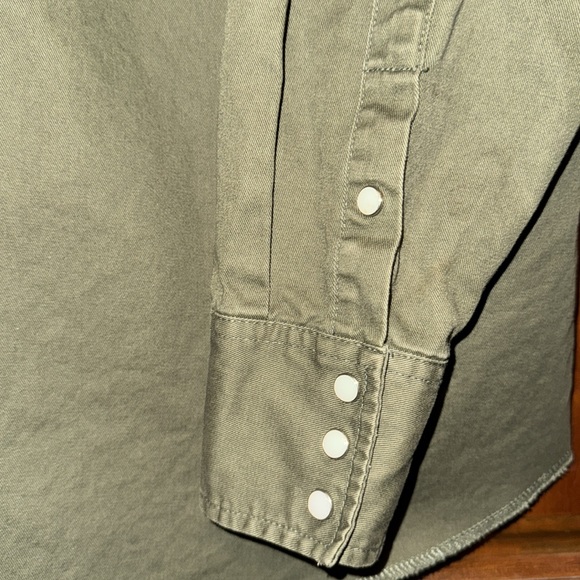 Wrangler Shirt Pearl Snap Army Green size 2XL Tall Heavy Cottom/Canvas Like - Picture 4 of 5